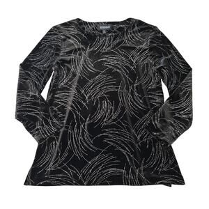 Briggs Petite Top Womens Medium Black Silver Glitter Velvet Velour Holiday Party